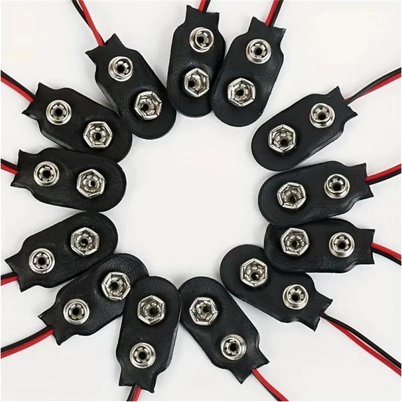 10pcs 9V Battery Clips Black Red 2Wired Cable Connection Connector Buckle 9 Volt Battery Clip Connector Battery Holder