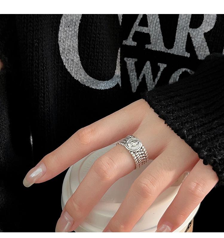 Yinruitai S925 Sterling Silver Wide Band Ring: Women's Retro Fashion Open Finger Ring, Trendy Index Finger Accessory.