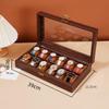 Exquisite Vintage Wood Grain Leather Watch Box with Dustproof Glass Lid for Wristwatch Display and Storage.