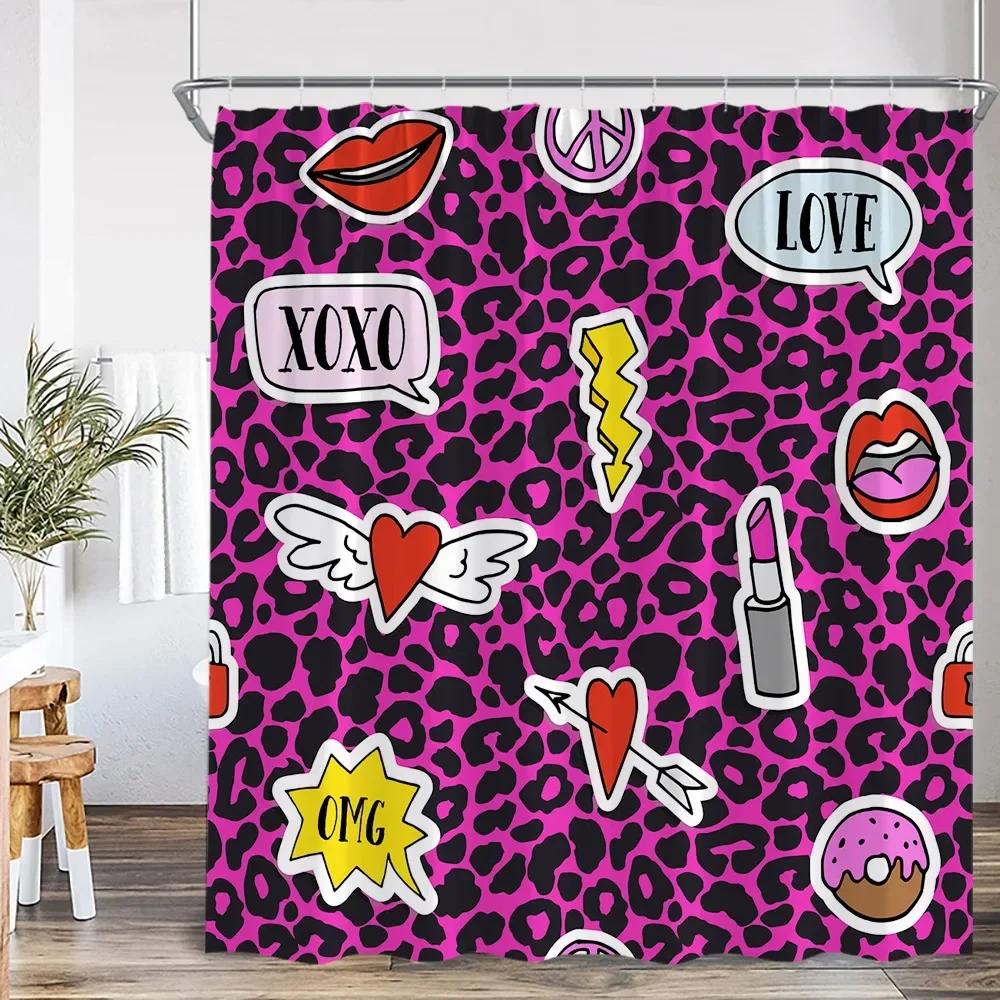 Pink perfume bottle shower curtain pink flower cosmetic pattern bathroom decoration modern fashion shower curtain with hook