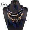 Ethnic Jewelry Set 2Pcs/Set Feather Tassel Necklace Earrings Multilayer Women Alloy Bohemian Accessory Bohemia