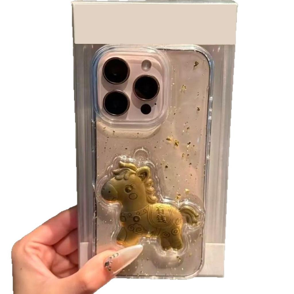 3D Drip Glue Phone Case for The Spring Festival Celebration of The Year of The Horse for Apple 17PROMAX New Hard Case Drip Glue Translucent