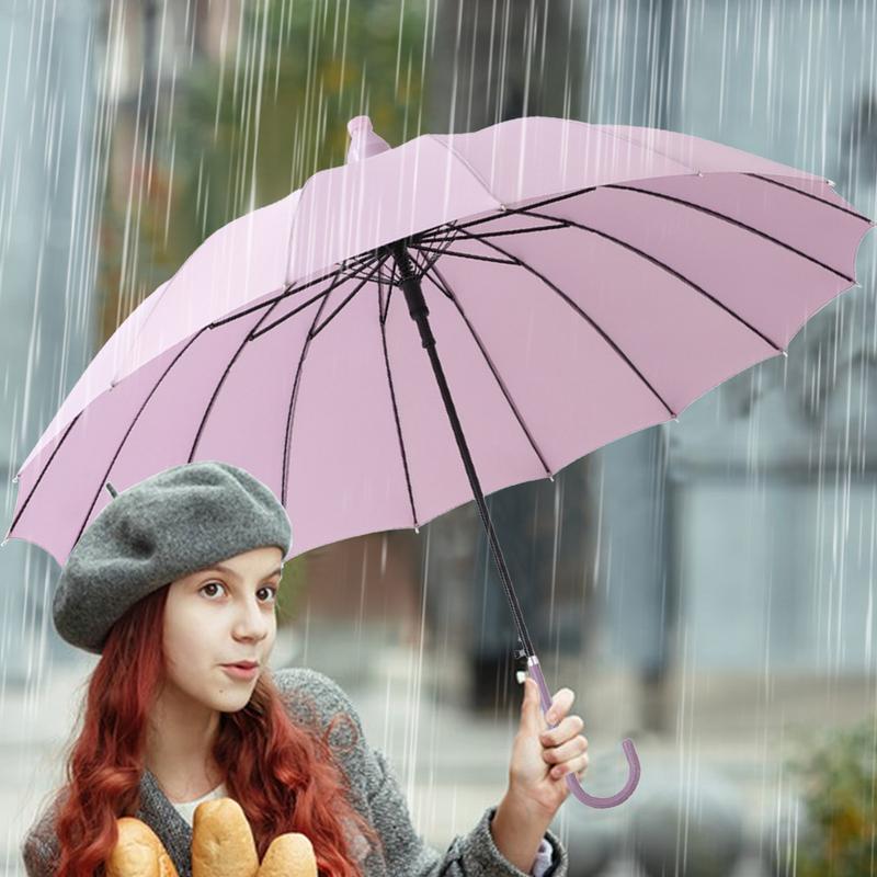 Automatischer Öffnungsregenschirm 16 Rippen Winddichter Regenschirm 33,4 Zoll Lang Wasserdichtes Schirmdach J-Stock-Griff Schirmdach für Regentage