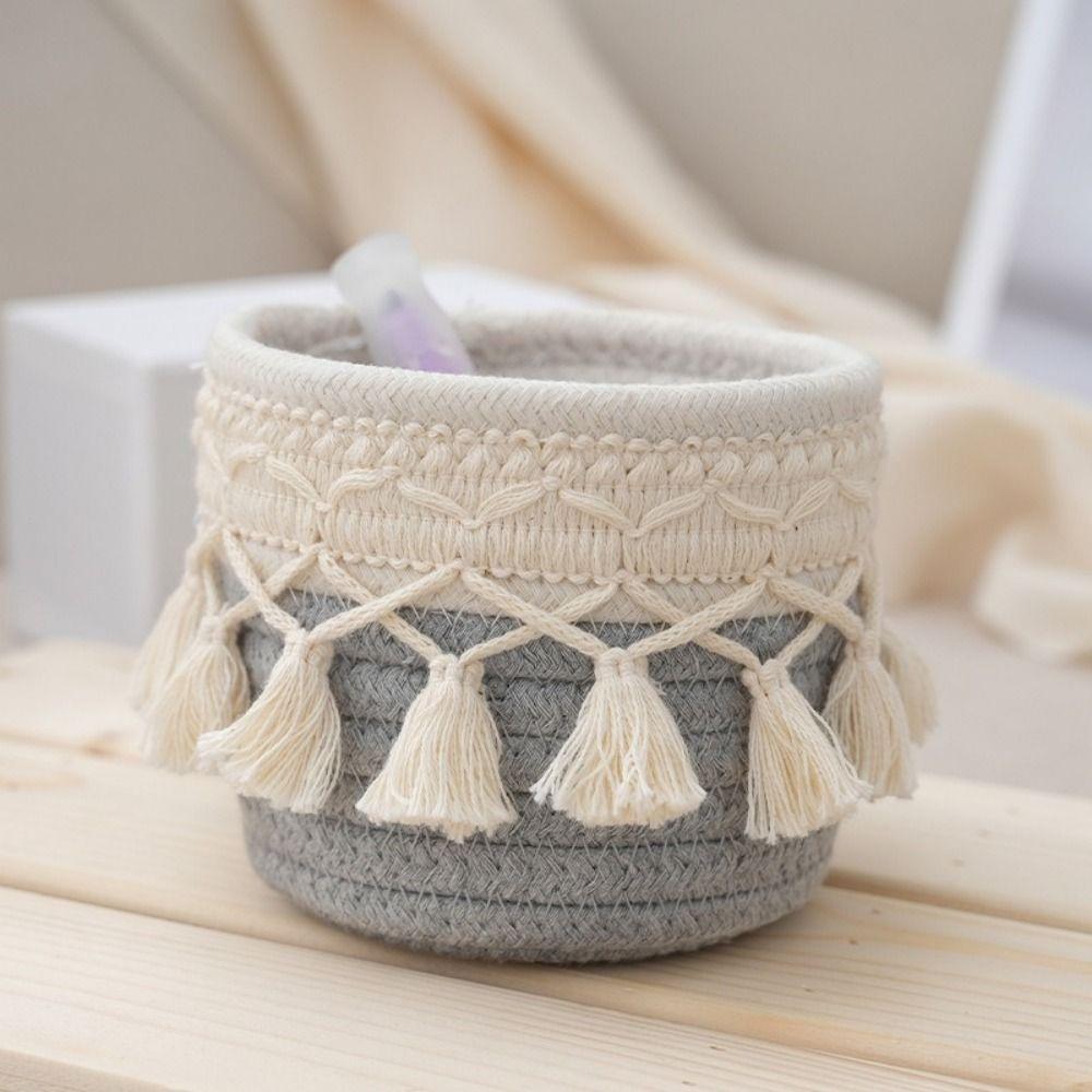 Bohemian Style Woven Storage Basket Cotton Rope Pen Holder Creative Sundries Organizer  Bedroom