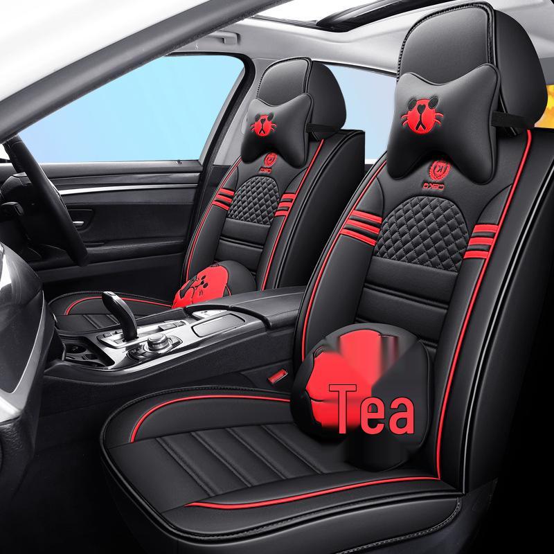 Four Seasons Universal Cartoon Leather Car Seat Cover - Odorless, Full Surround, for Five-Seat Cars.