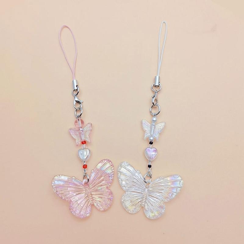 Butterfly Beaded Hanging Pendant Sweet Phone Strap Y2K Bag Decoration Portable Hanging Lanyard Gift for Girls Women