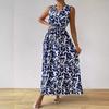 Abiti casual a vita alta con scollo a V senza maniche con stampa floreale primaverile alla moda da donna