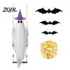 Decorative Polyester Ghost for Garden Halloween Swing Hanging Ornament with LED String Lights Outdoor Decor, Adjustable Horror Themed Lawn Ornaments