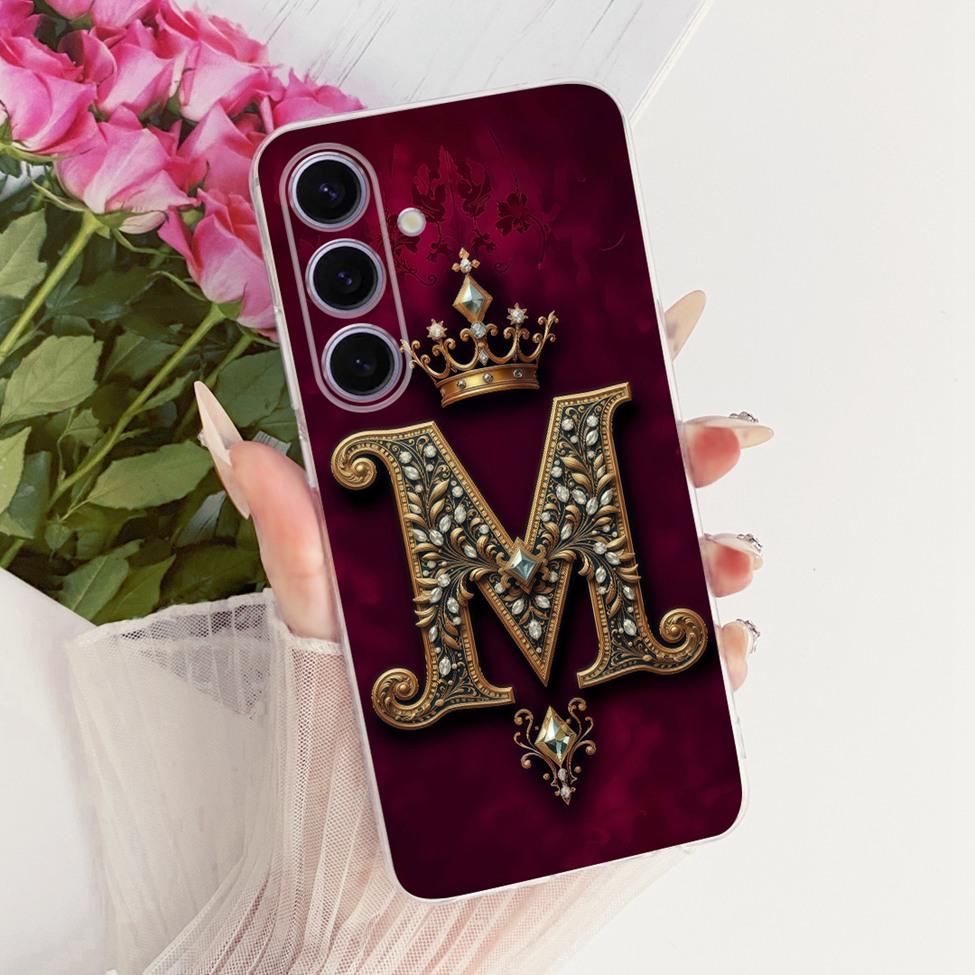 Pouzdro Pro Samsung S24 Kryt Průhledné Luxusní Koruna Písmena A-Z 2D Plochý Vzor Měkké Pouzdro Pro Samsung Galaxy S24 SM-S921B