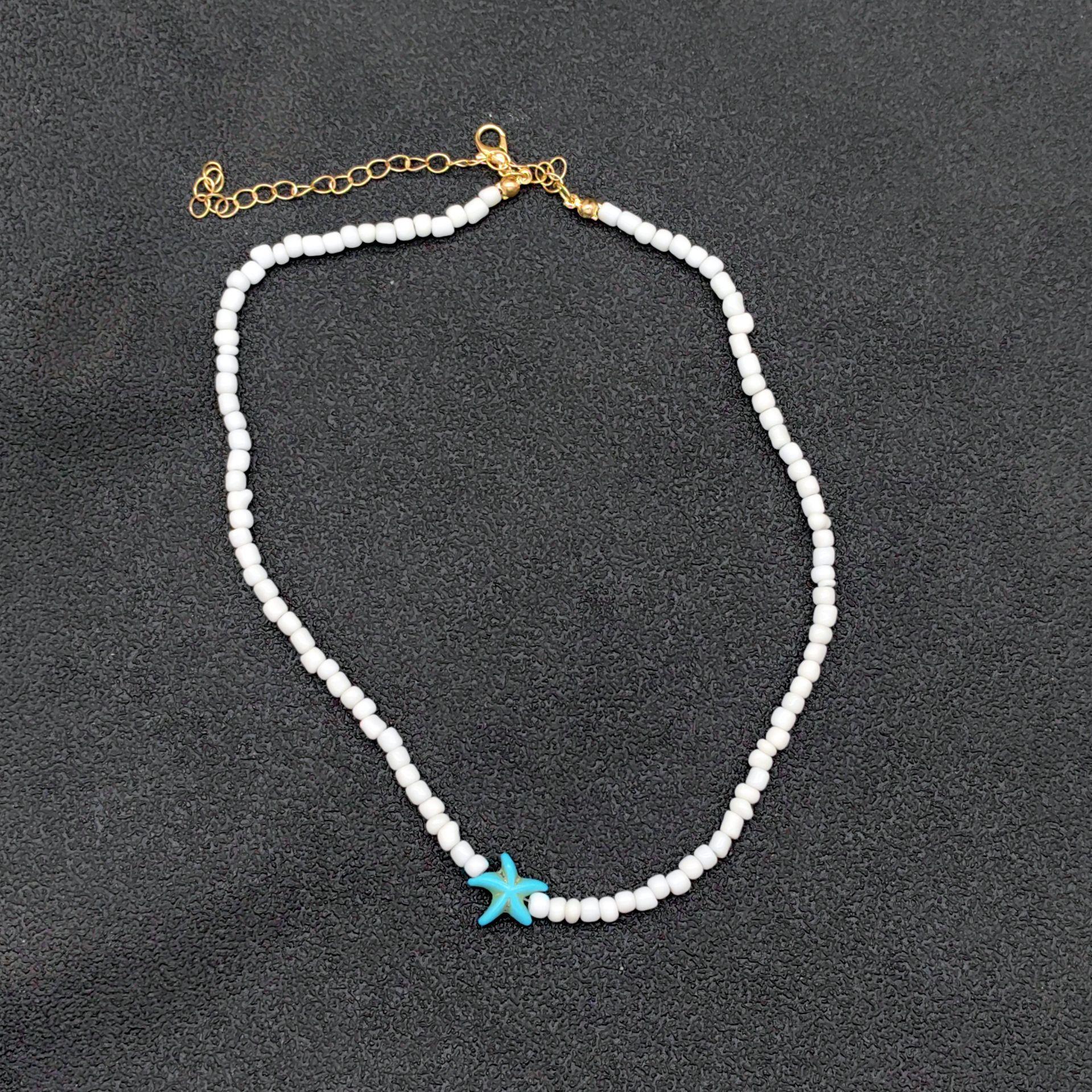 

Tidepool Starfish Necklace - Surf & Beach Boho Zircon Starfish Turtle Beaded Choker Necklaces, Adjustable Necklaces, Ocean Gift