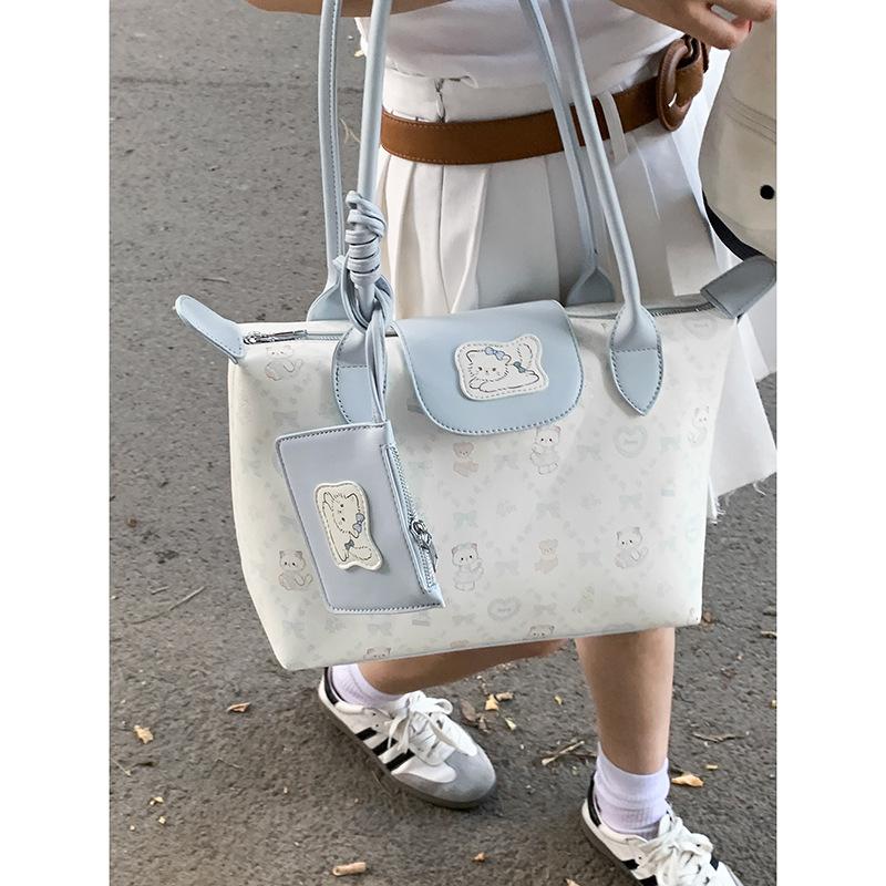 

Korean version of summer blue kitten print handbag bag for women 2025 new fashion tote bag large capacity underarm bag синий