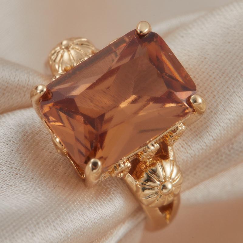 Fashion Gold Color Carving Pattern Square Inlaid Zircon Ring, Women's Exquisite Sparkling Jewelry Accessory