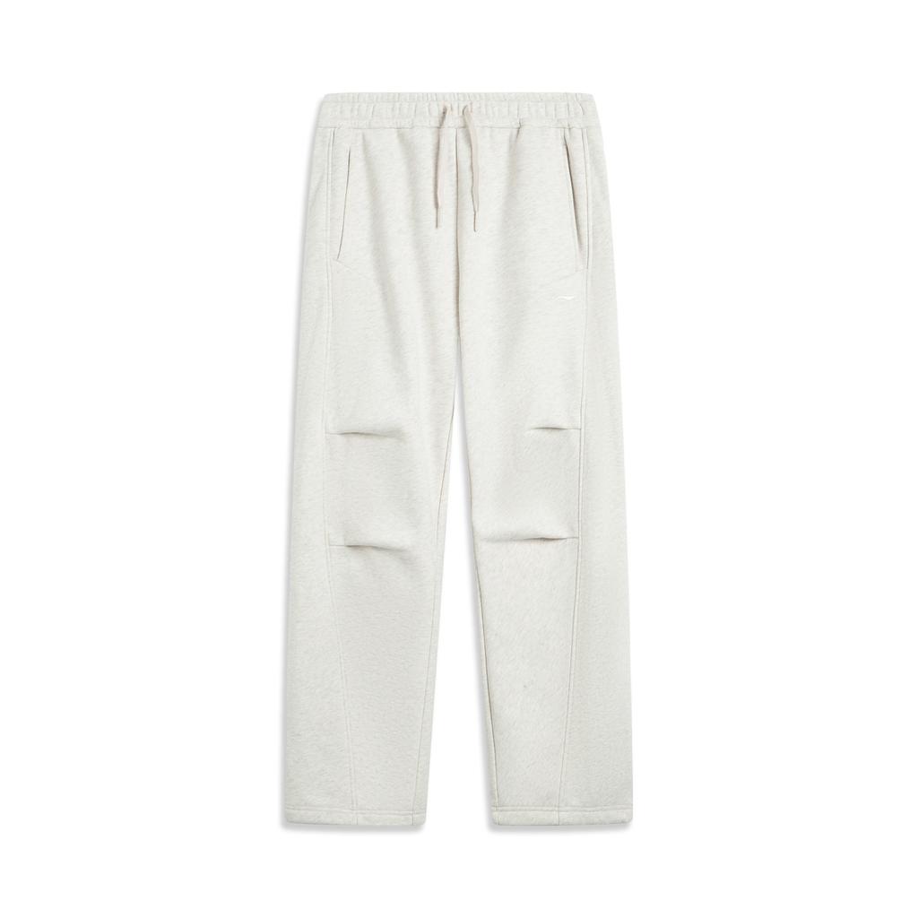 Li Ning Sports Lifestyle Series Simple Versatile Casual Fleece Lined Warm Straight Leg Knit Joggers Women Joggers Flower-Gray Tile-Gray AKLV956-4