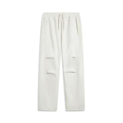 Li Ning Sports Lifestyle Series Simple Versatile Casual Fleece Lined Warm Straight Leg Knit Joggers Women Joggers Flower-Gray Tile-Gray AKLV956-4