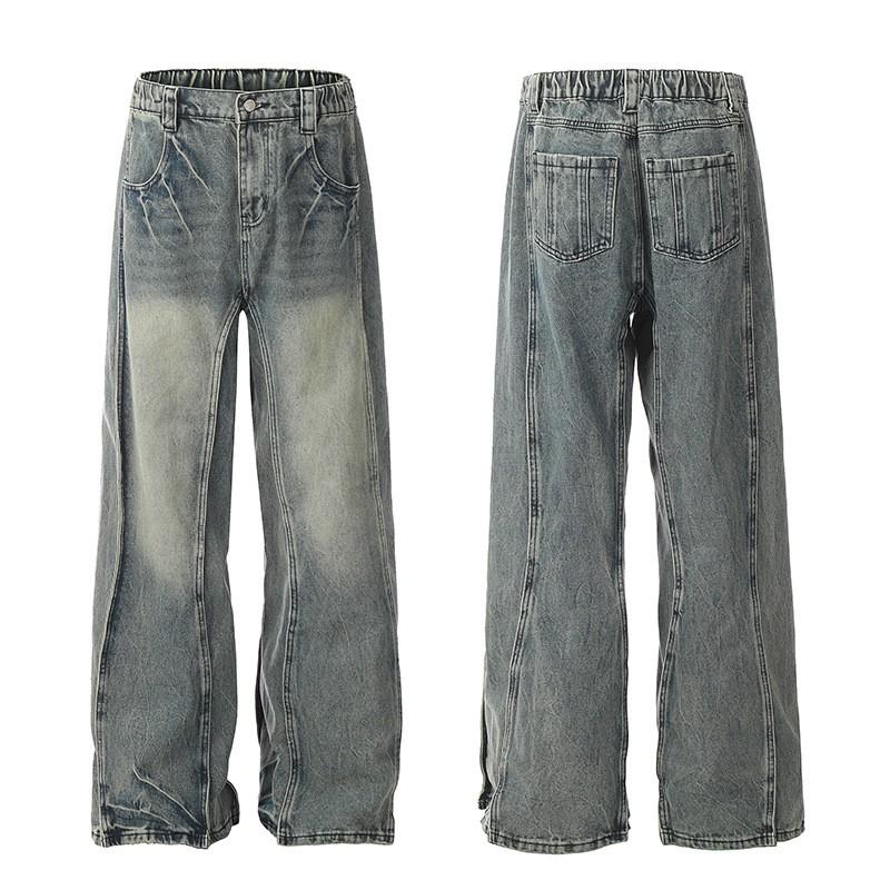 Unisex Oversized Distressed Washed Denim Pants Wide Leg Loose Fit Streetwear Tapered