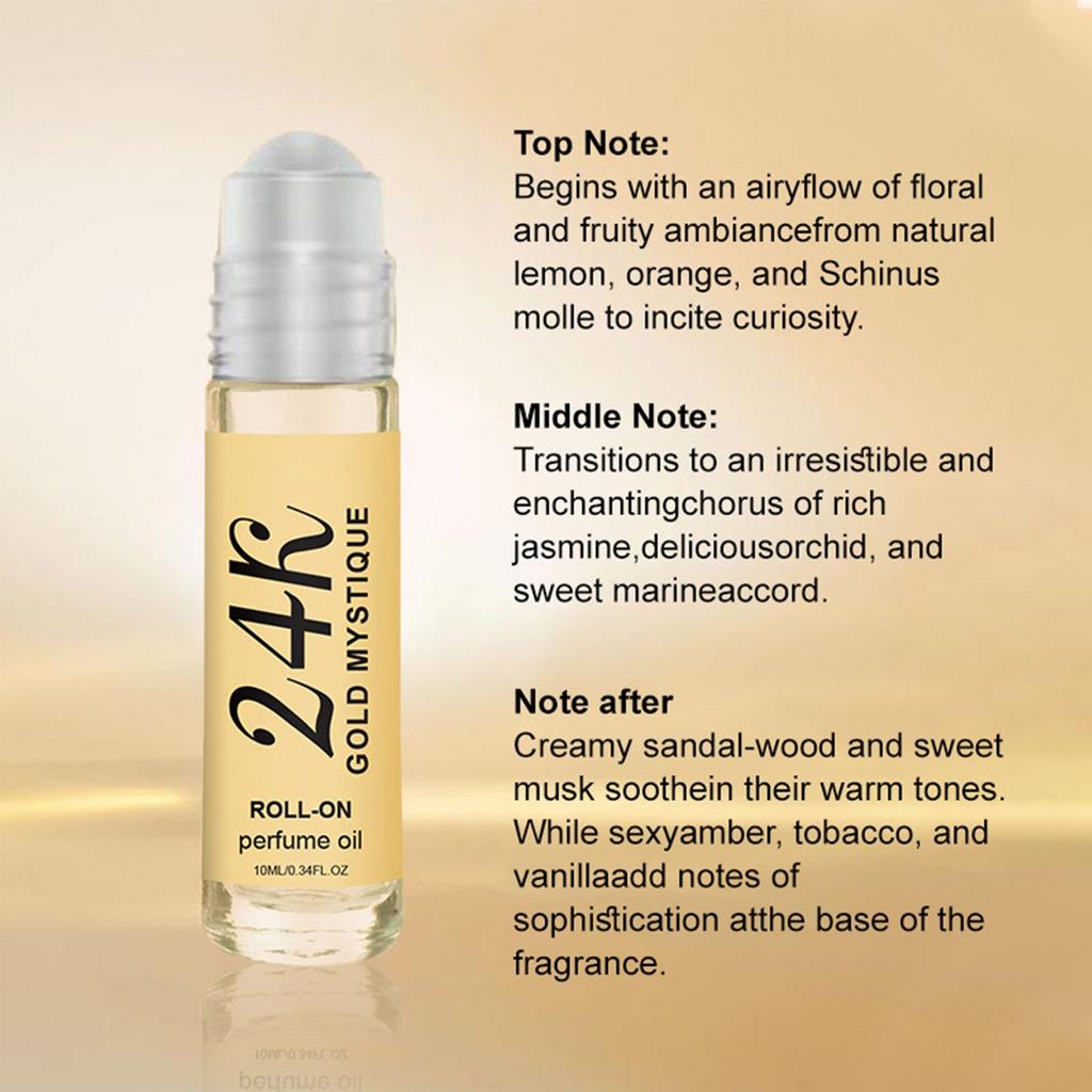24k Golden Mysterious Ball Perfume Oil, Easy To Carry In Small Package, Lasting Aroma 10ml