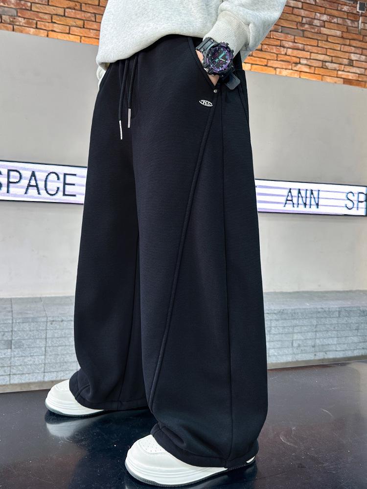 2025 New Boys' Fleece-Lined Thick Trousers: Autumn/Winter Korean-Style Sweatpants for Older Kids