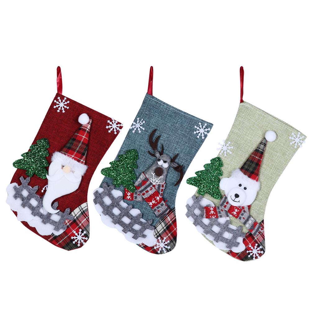 3ks Sada Vánoční punčochy Ponožka Dárková taška Závěsná ozdoba Ozdoba na vánoční stromek