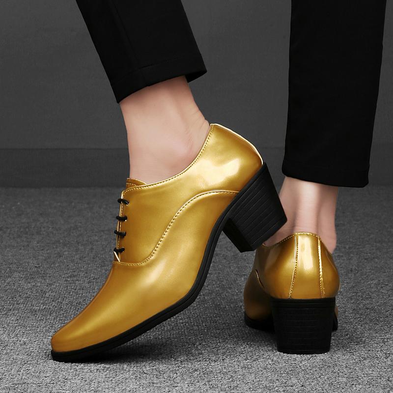 Men High Heels Silver Derby Wedding Dress Dance Business Gold Elevator Shoes Height Increase Tuxedo Prom Blazers Shoes Plus Size