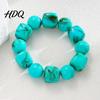 Retro Quadratische Runde Perlen Armreif Armband für Damen Herren, Blaue Simulationssteine Kratzfeste Acrylperlen Armbänder, Elastisches Dehnbares Klobiges Einzigartiges