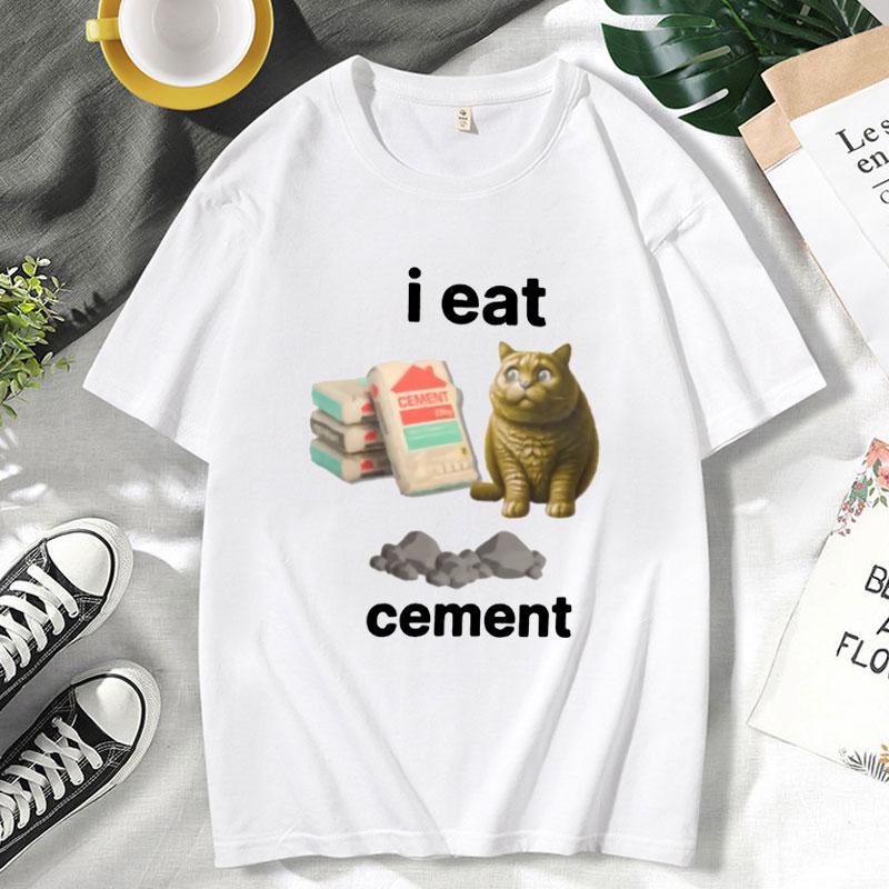 Funny I Eat Cement Cat Cringey T Shirt Meme T-shirt Cartoon Fashion Oversized Short Sleeves Tee Shirt Men Women Cotton Tops