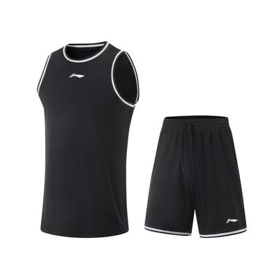 Li Ning Profesjonalna Seria Koszykówki Pasiasty Pulower Okrągły Dekolt Kamizelka Sportowa Casual Prosty Szorty Zestaw do Koszykówki Męski zestaw do koszykówki AATV001-2
