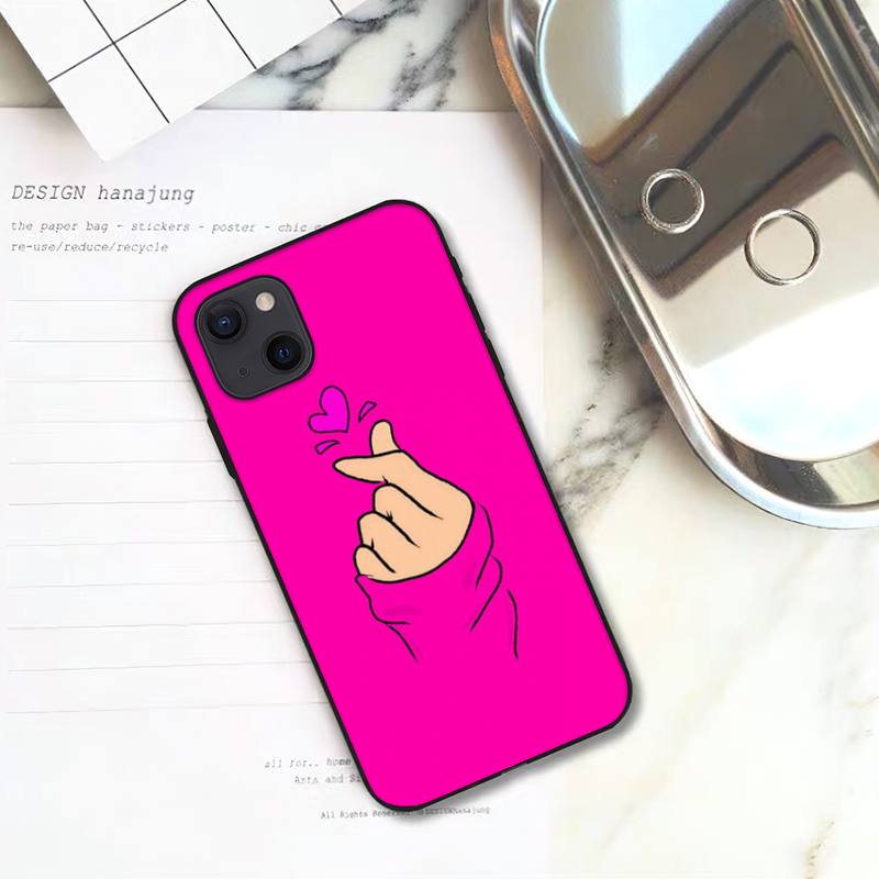 Love On the Finger Kpop Heart  Phone Case For iPhone 11 12 Mini 13 14 Pro XS Max X 8 7 6s Plus 5 SE XR Shell