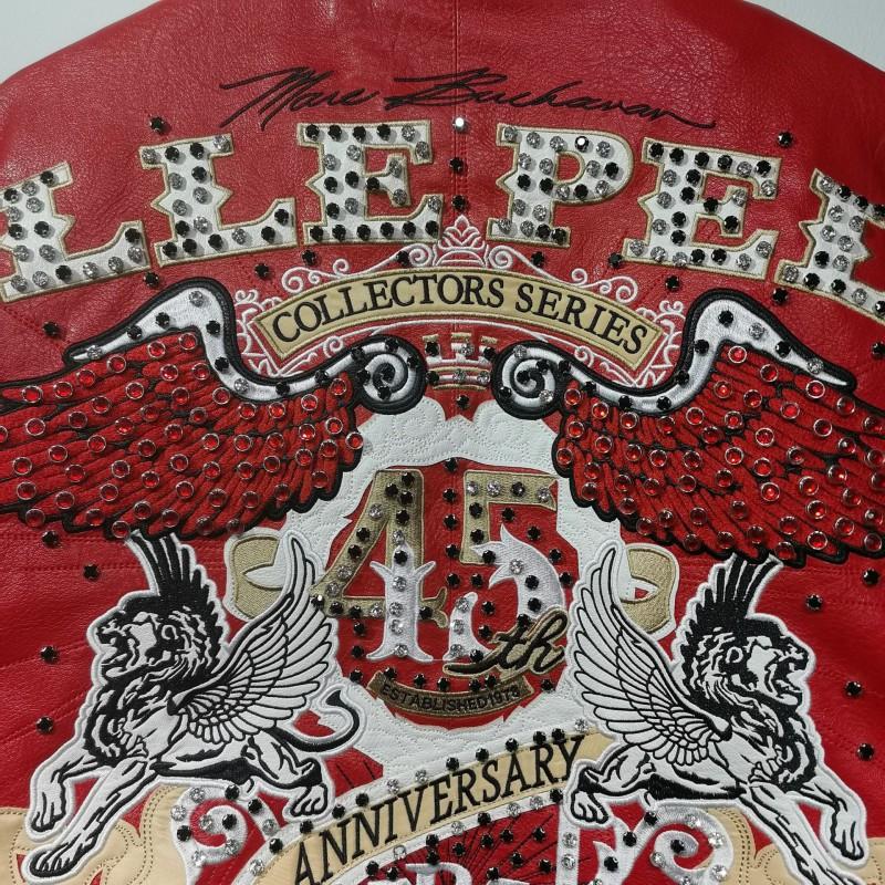 Pelle 45th Anniversary Red Leather Jacket Vintage Style Embroidered Studded Men Women Casual Outerwear