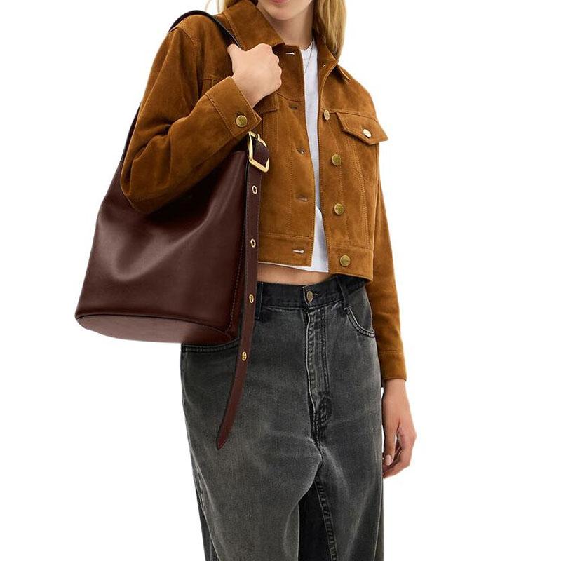 COACH Bleecker Cow Leather Bucket Bag, Shoulder Bag Large Women's Maple Brown CCC23-B4MPL