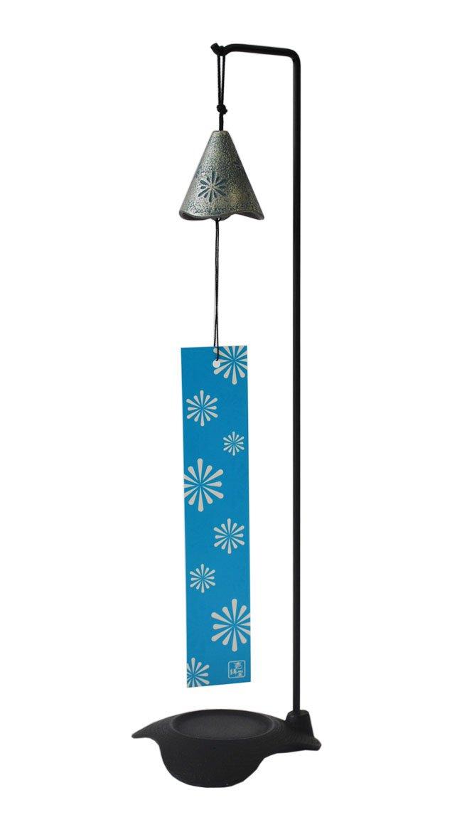 

Nanbu Ironware Wind Chime with HANABI Stand, Silver Blue