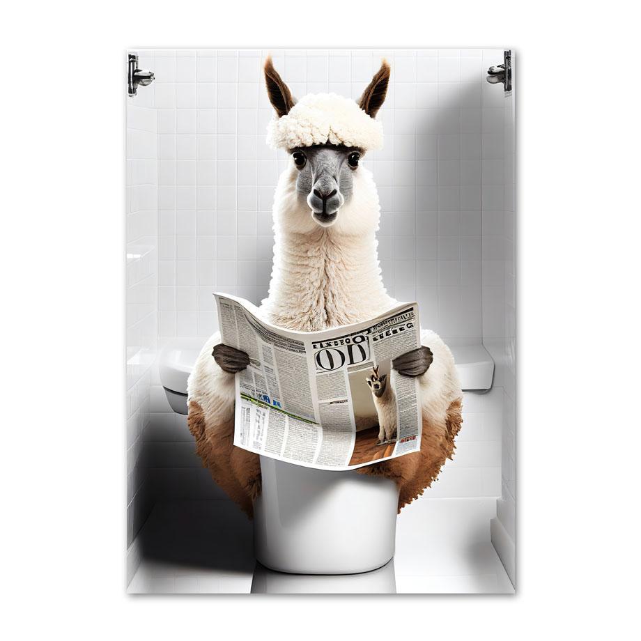 Lion Rabbit Bear Sitting On The Toilet Reading A Newspaper Posters And Print Wall Art Canvas Painting Funny Bathroom Humor Decor