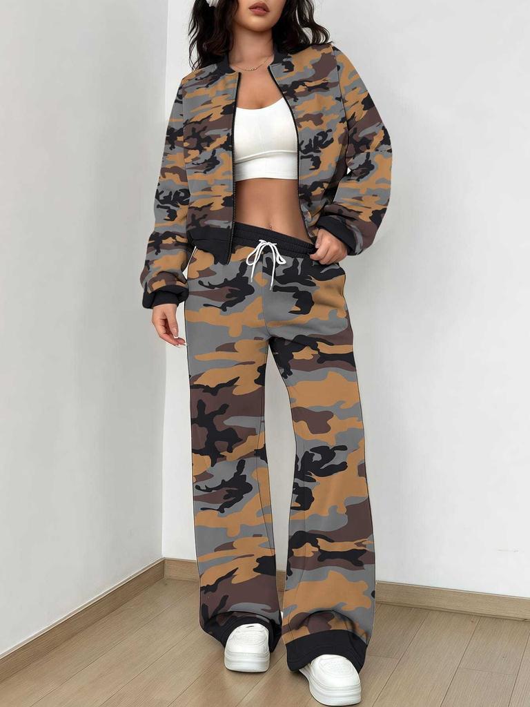 Camouflage Style Autumn and Winter New European and American Women's Clothing Outdoor Fashion Suit Women