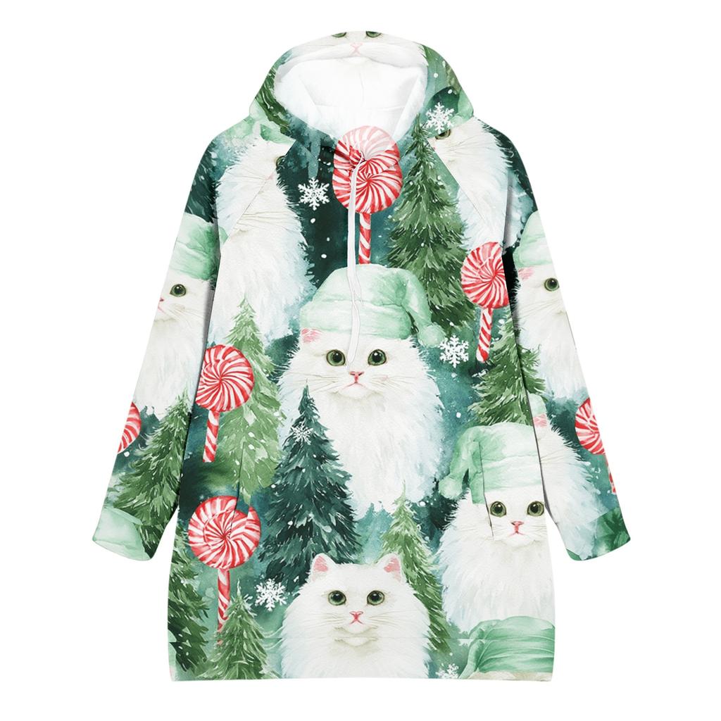 Women's Fashion Casual Long Sleeve Christmas Print Hoodie Top