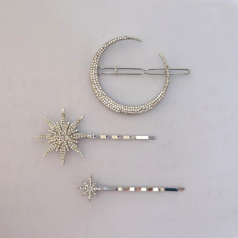 New Ancient Silver Color Star Rhinestone Hairpin Vintage Women Hair Clip Moon Star Hair Pins Accessories Wedding Hair Jewelry