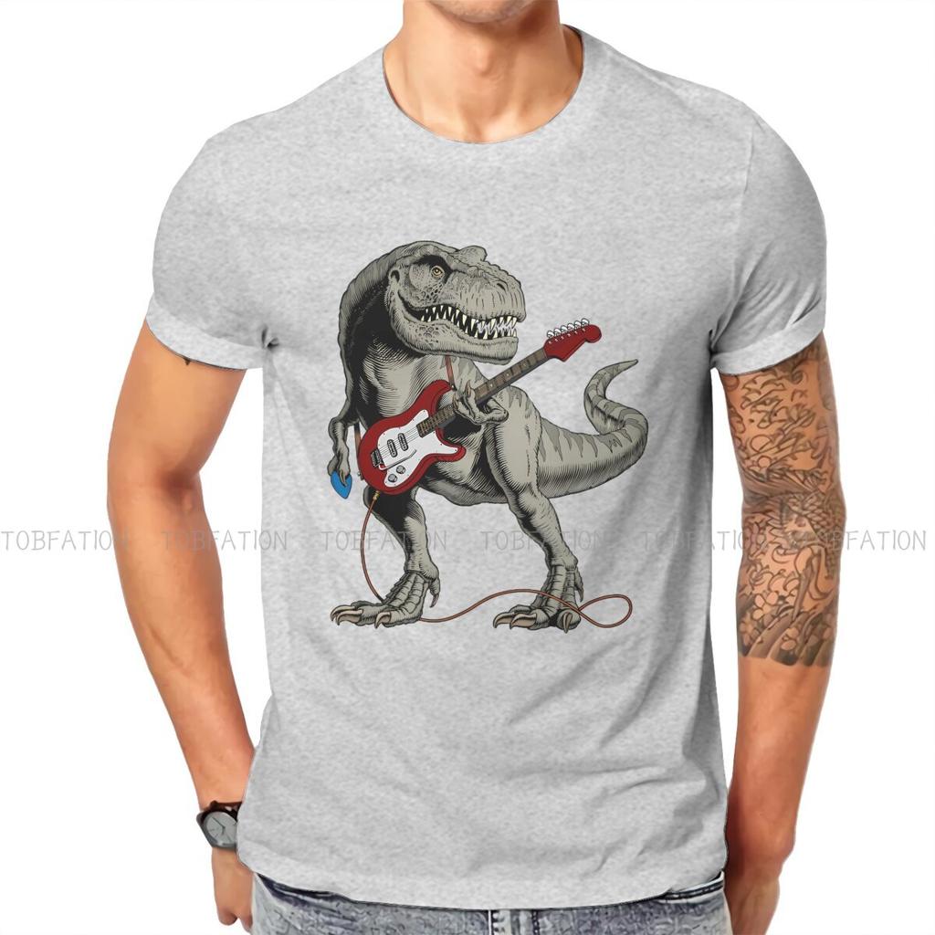 Dinosaur Acoustic Electric Bass Guitar Player Fashion Tshirts  Male Style Fabric Tops T Shirt O Neck Oversized