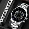2pcs Men's Fashion Classic Watch Silver Simple Analog Quartz Male Wrist Watch Jewelry Set