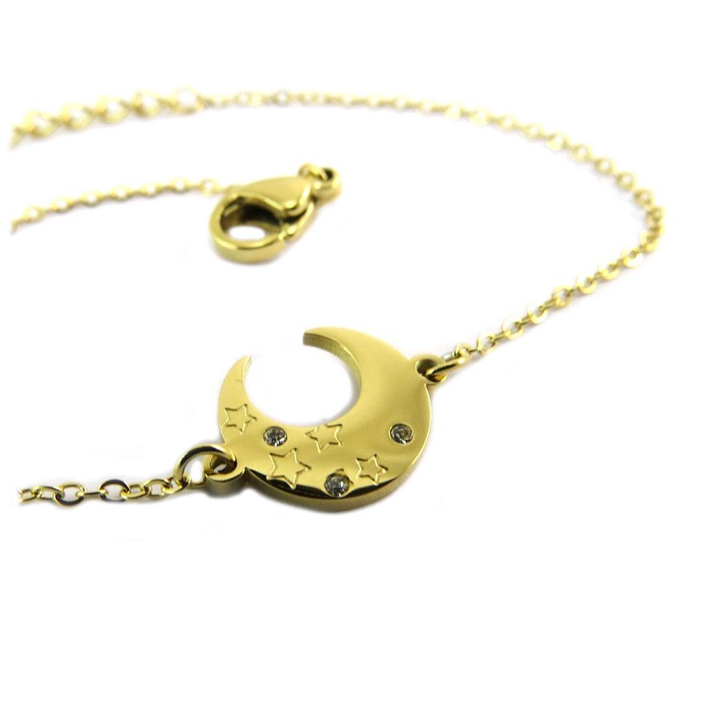 Les Trésors De Lily [P7960] - Bracelet créateur Acier 'Lune Etoilée' blanc doré - 10x10 mm