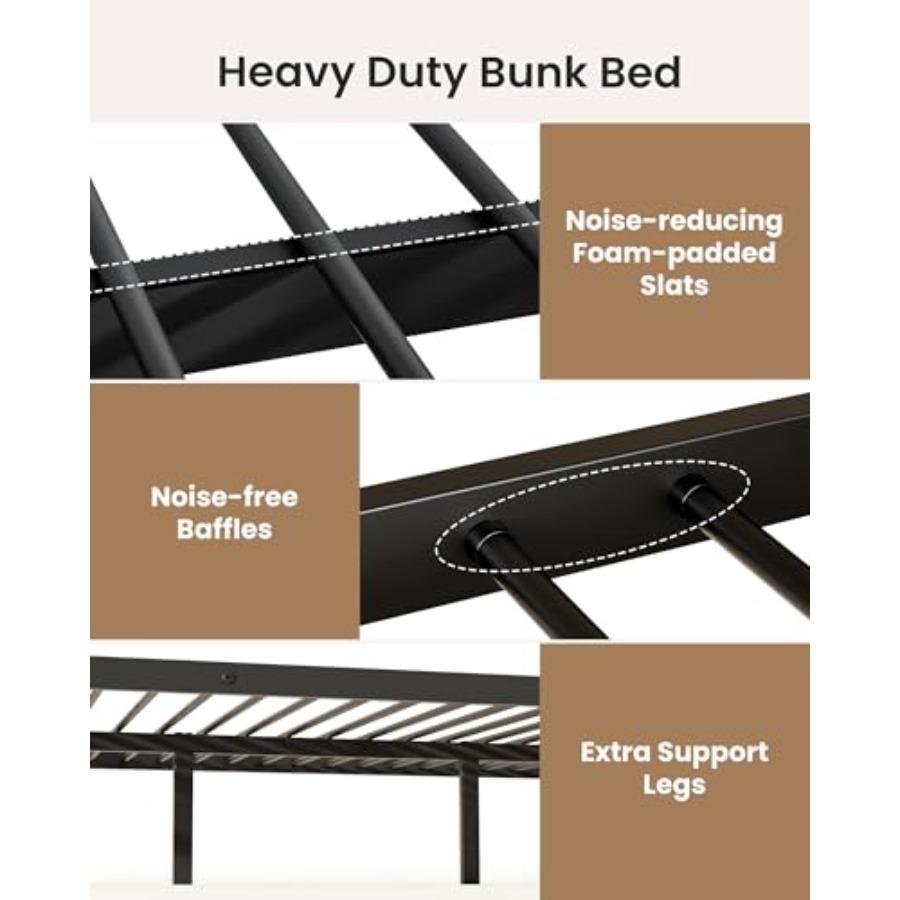 Metal Bunk Bed for Adults and,Convertible to 2 Separate Full Size Beds, Heavy Duty Bunk Bed Frame with Full-length Guardrail an