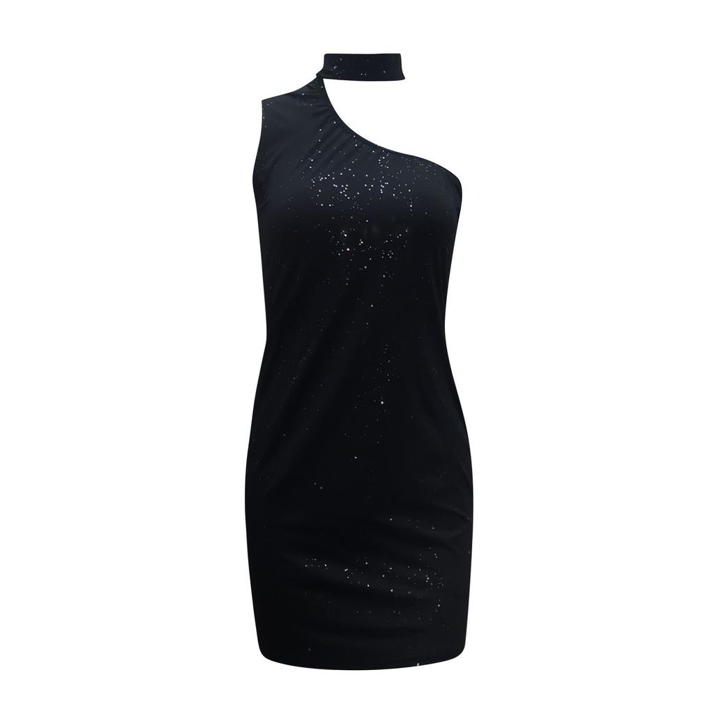 Women Fashion Sexy Nightclub Hot Diamond One-Shoulder Neck Bag Hip Dress