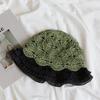 Japanese Hollow Woven Lace Edge Straw Hat Women'S Summer Sweet Versatile Lotus Leaf Edge Bucket Hat Showing Face Small Vacation Pot Hat