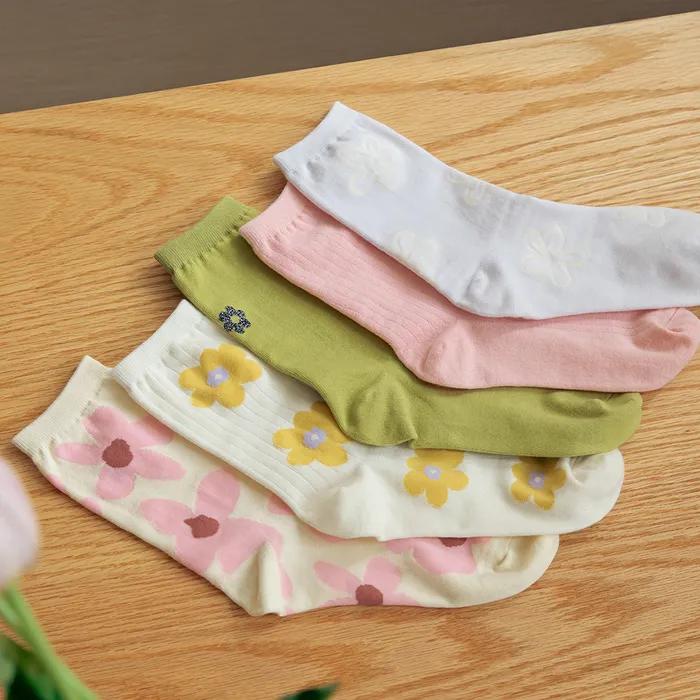 Daily Vintage Women's Socks 5-Piece Set - 08 Peony (Gift Set) + Free Shopping Bag
