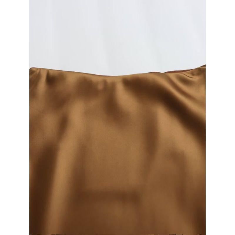 Kaslead New Arrival Women's Fashion Style Fashion Casual Easiest for Match Fine Acetate Satin Elastic Waist Zipper Skirt