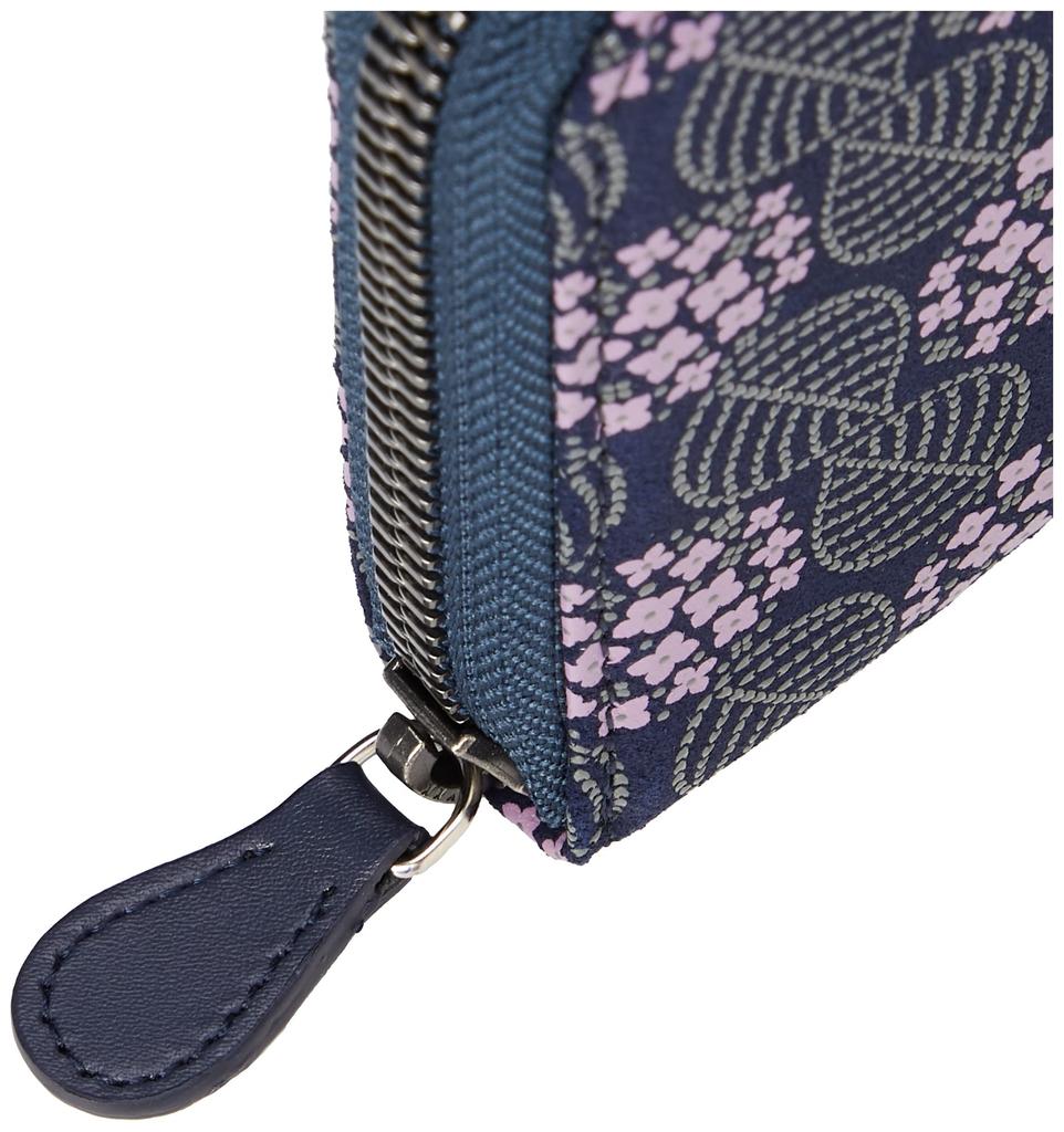 Indenya Misono Round Zipper Long Wallet Navy Blue with Gray Lacquer and Purple No. 8011, Chintz, Women's