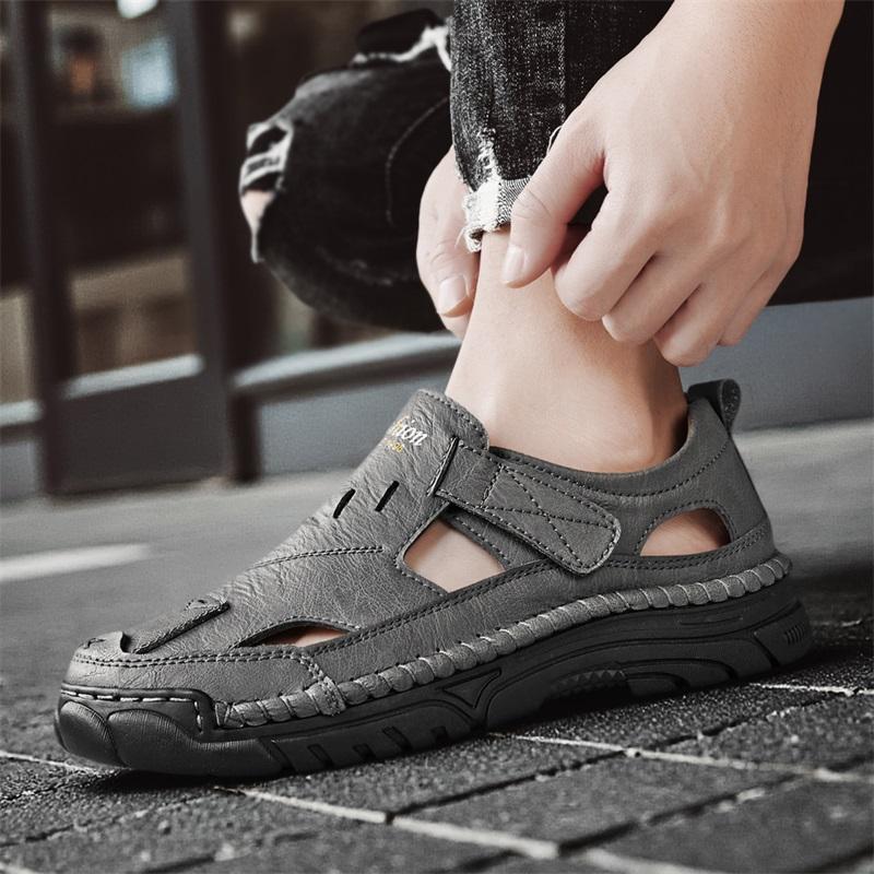 Sandali Uomo Intagliati in Pelle con Suola Spessa Scarpe da Spiaggia Antiscivolo Sandali Artigianali Versatili Scarpe Basse da Uomo Scarpe Estive da Esterno