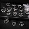 15Pcs Vintage Silver Joint Knot Rings Set Women Bohemian Stackable Joint Finger Rings Retro Stone Crystal Stacking Rings