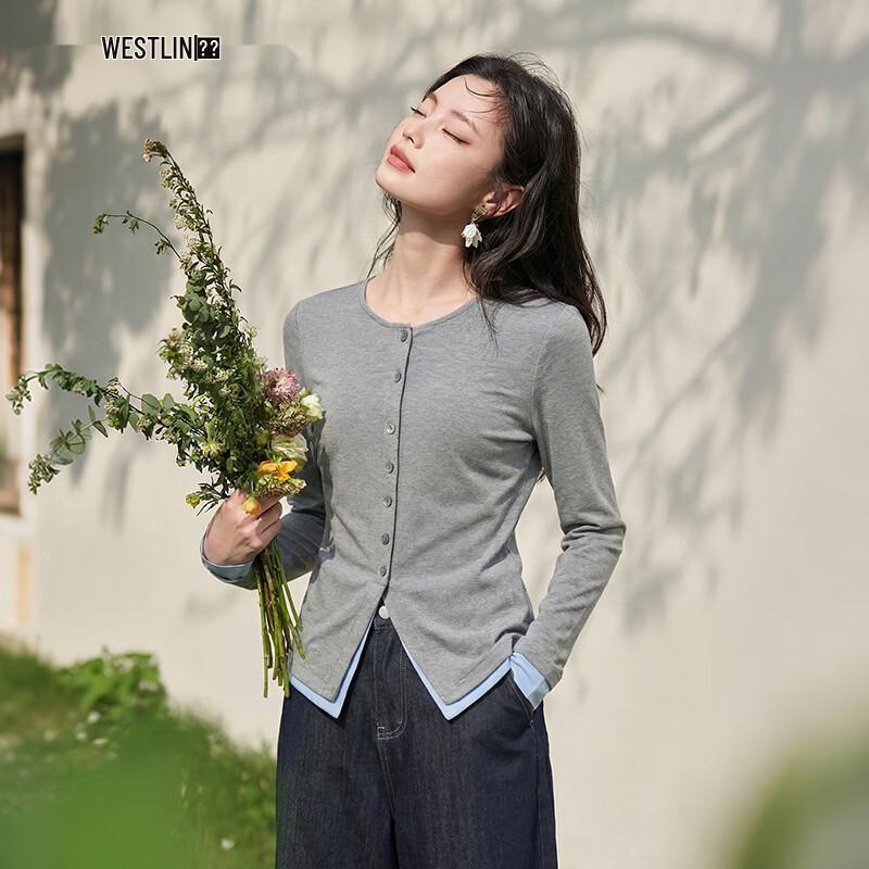 Westlink Women s Faux Two-Piece Long Sleeve T-Shirt M серый