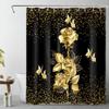 Japanese Shower Curtain Black Bamboo Bath Curtain Red Sun and Mountains Asian Ink Painting Anime Bathroom Curtain Set with