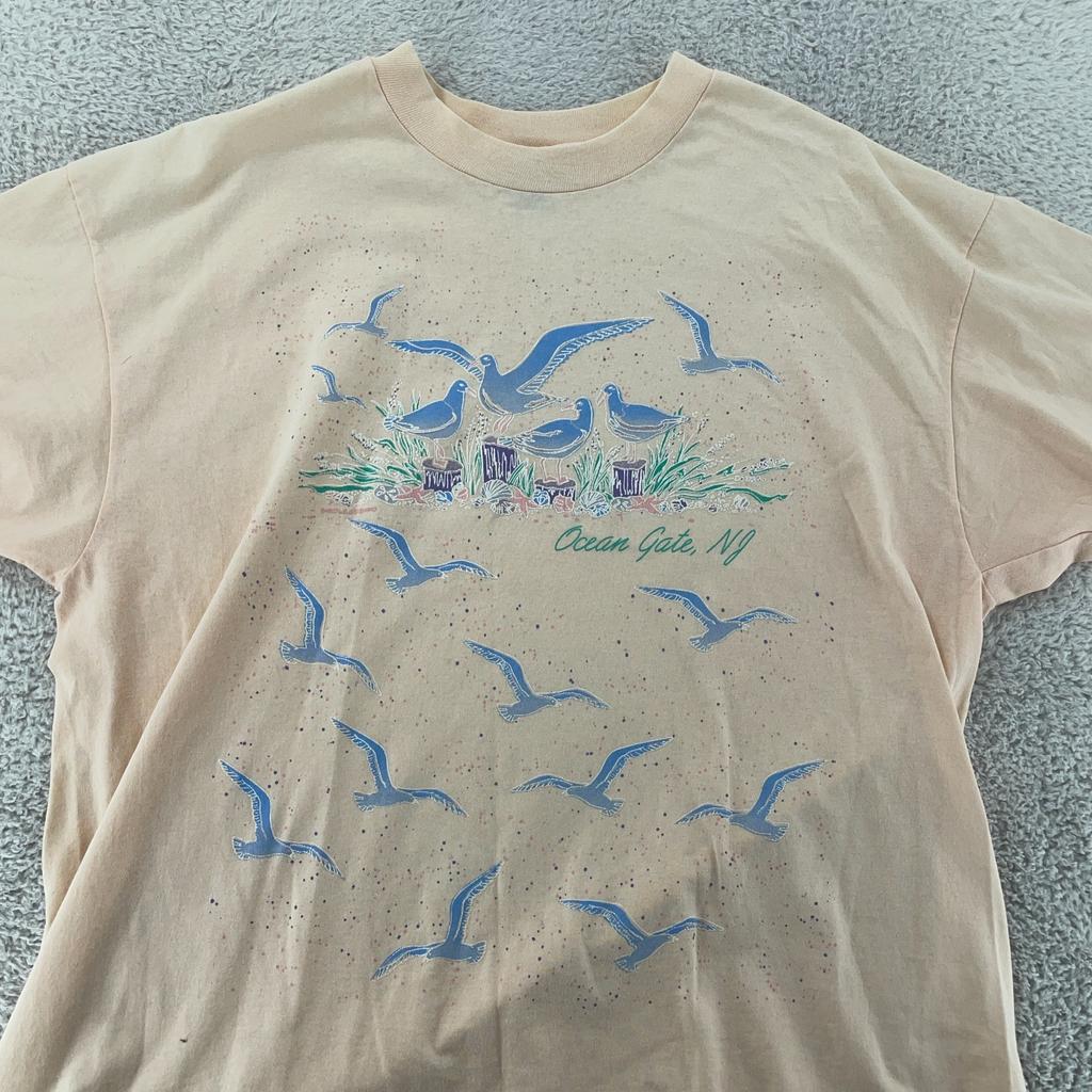 Vintage Ocean Gate New Jersey Seagulls Nature T Shirt FITS L Peach Beach Surf
