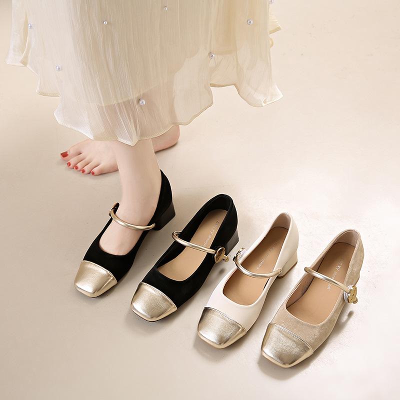 French thick heel Mary Jane shoes women's 2025 spring and autumn new retro square head light mouth single shoes with skirt small single shoes