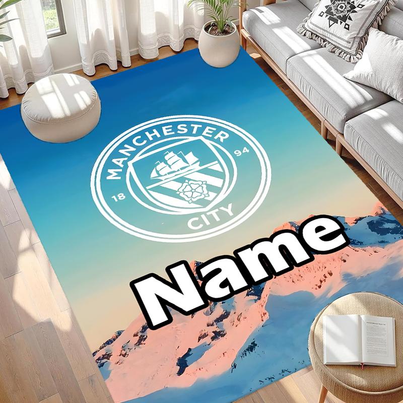 Custom Name Personalized Manchester City FC Print Carpet, Versatile Home Decor Rug, for Playroom, Apartment, Balcony, Entryway, Hallway Gift